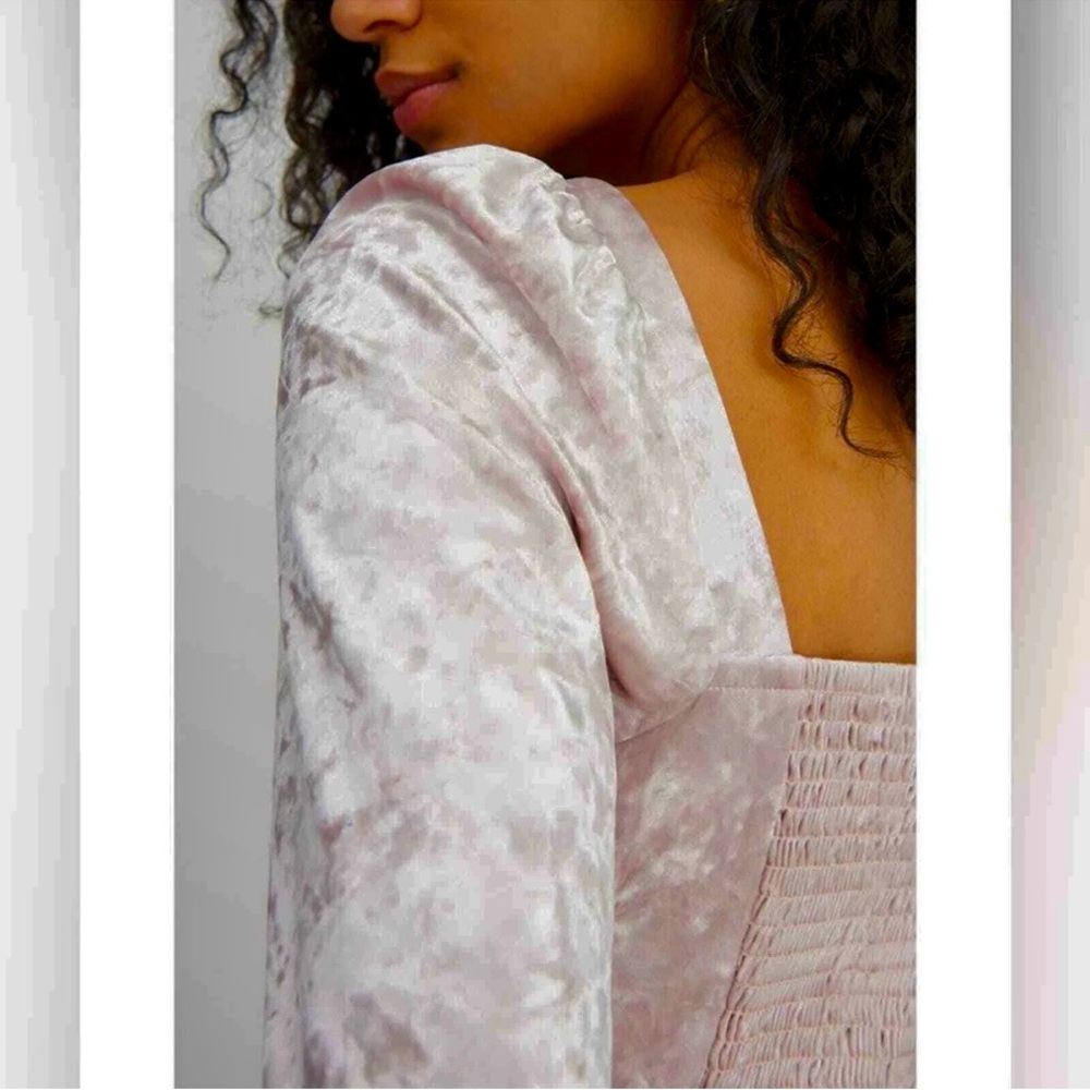 By Anthropologie Crushed Velvet Long Sleeve Blouse Top Women Size L Champagne - Picture 3 of 13